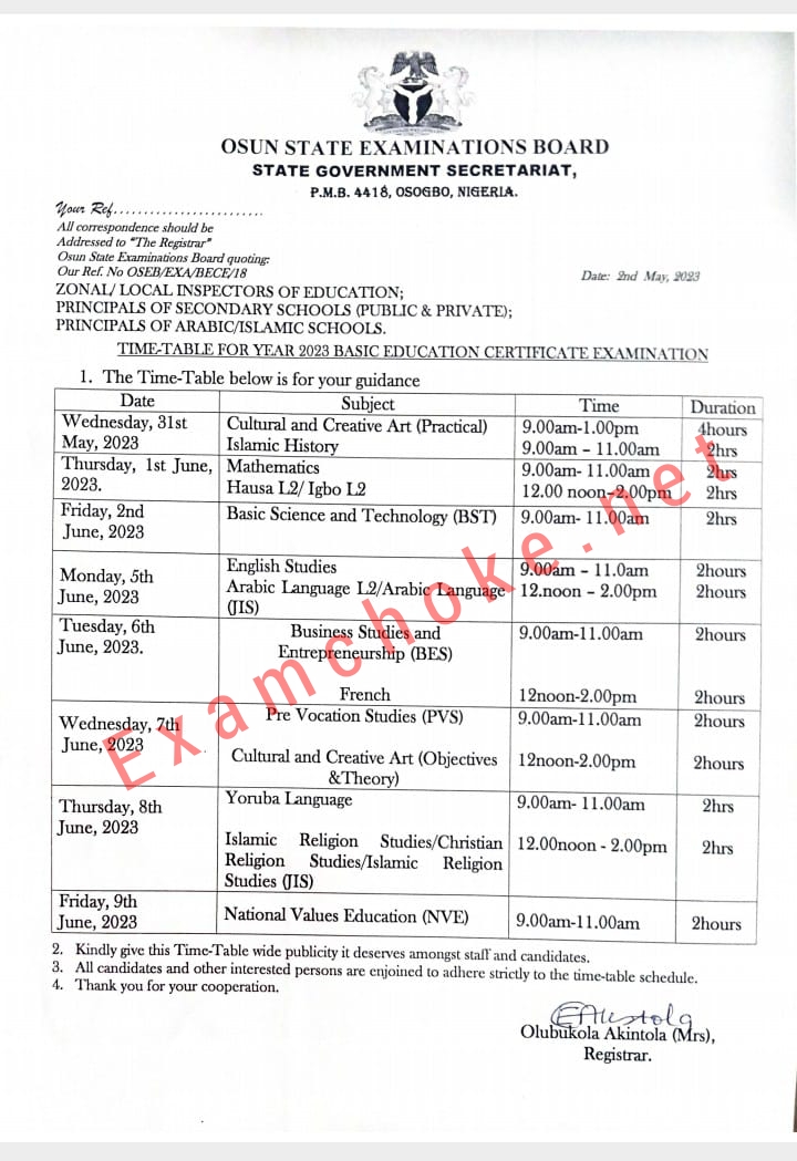 OSUN STATE2023 BECE TIMETABLE 2023 2024 OSUN STATE BECE Junior WAEC   Polish 20230527 190920355 